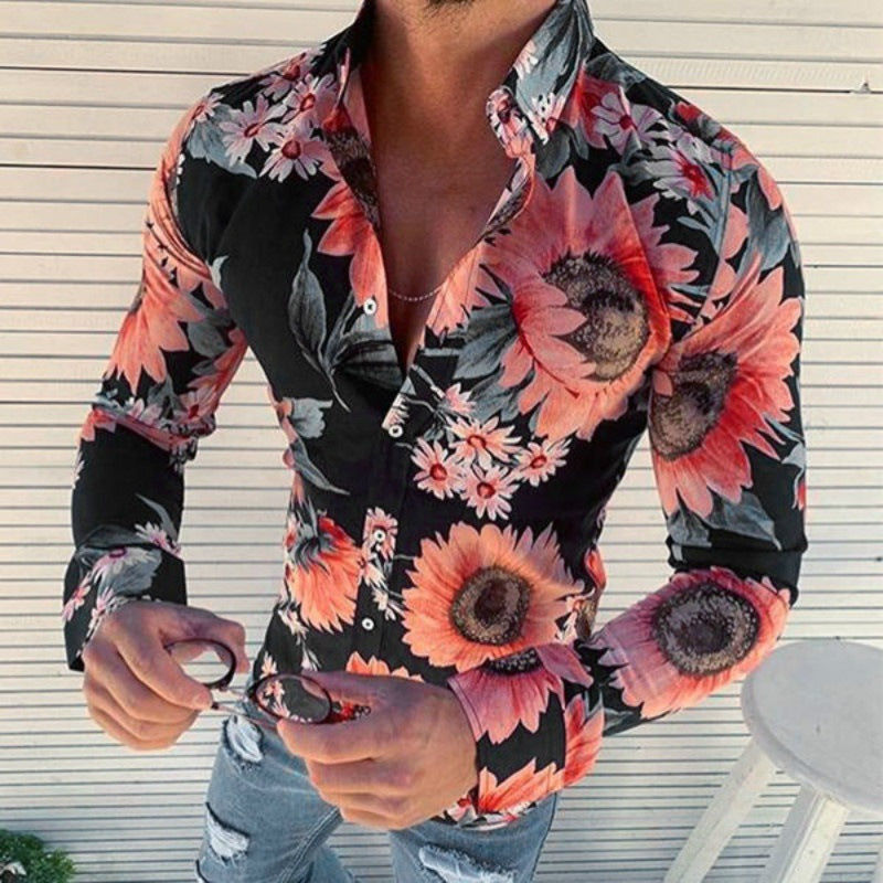 Chemise longue à manches pour hommes avec un design floral moderne Chic und Stil