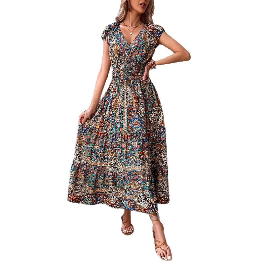 Robe maxi bohème pour femmes avec taille froncée Chic und Stil