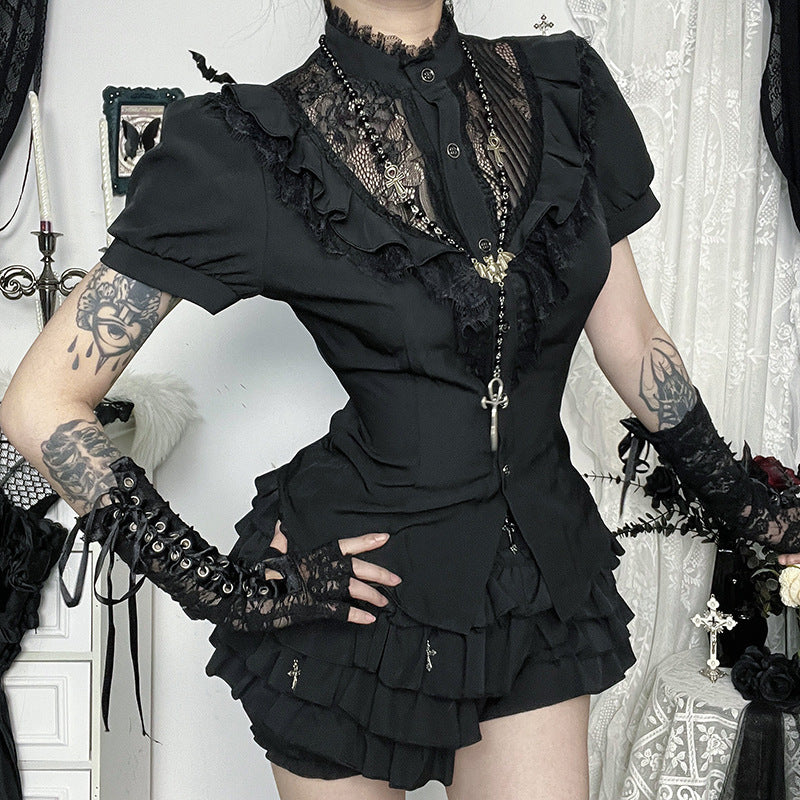 Chemisier à volants en dentelle gothique pour dames Chic und Stil
