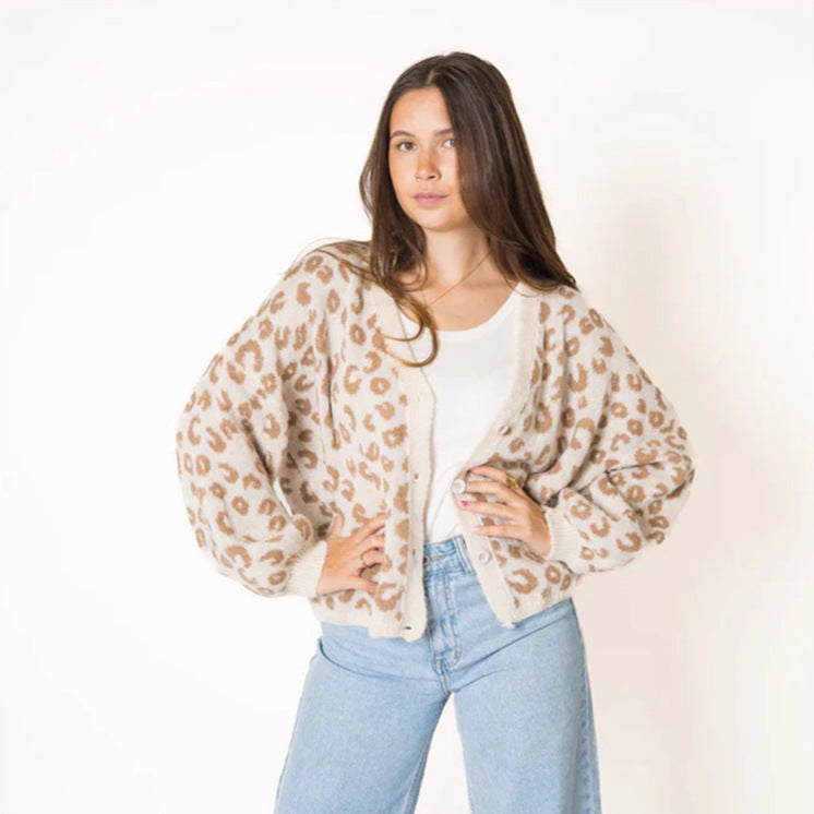 Cardigan en tricot décontracté pour femmes avec un élégant motif léopard Chic und Stil