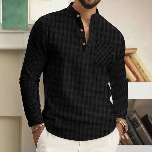 Chemise à manches longues pour hommes avec col montant moderne et poche poitrine pratique Chic und Stil