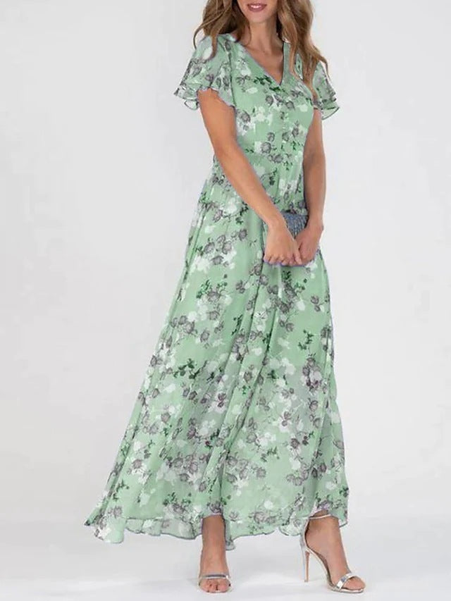 Robe Maxi Chiffon Floral Femme Chic und Stil