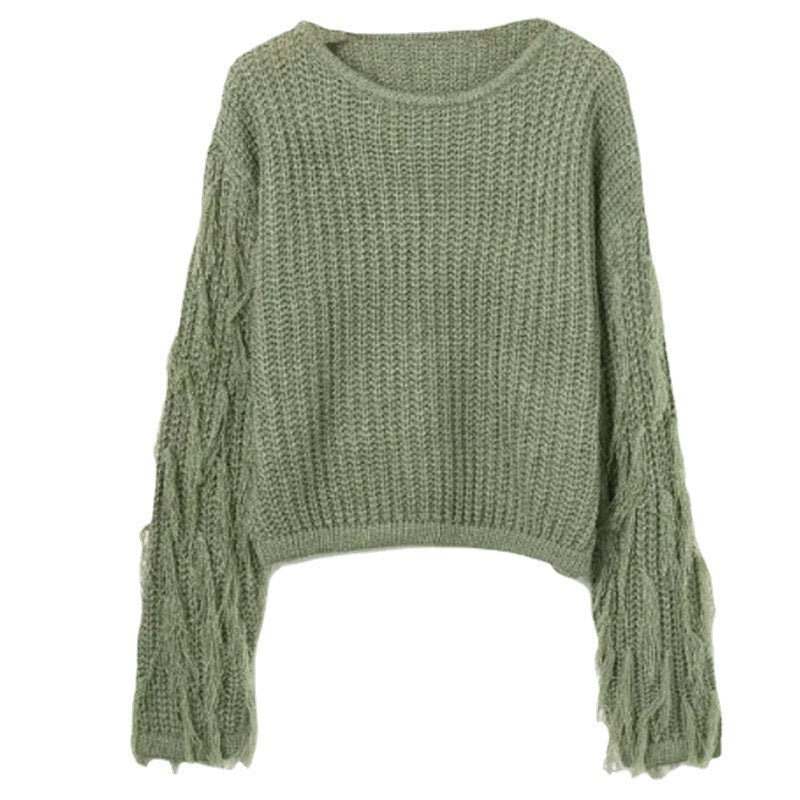 Pull en tricot tendance pour femmes avec des manches à franges originales Chic und Stil
