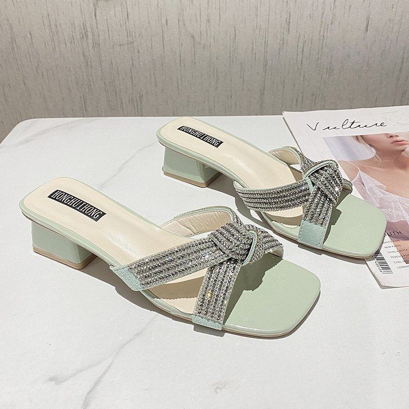 Sandales élégantes pour dames avec ornements en strass et talon bloc confortable Chic und Stil