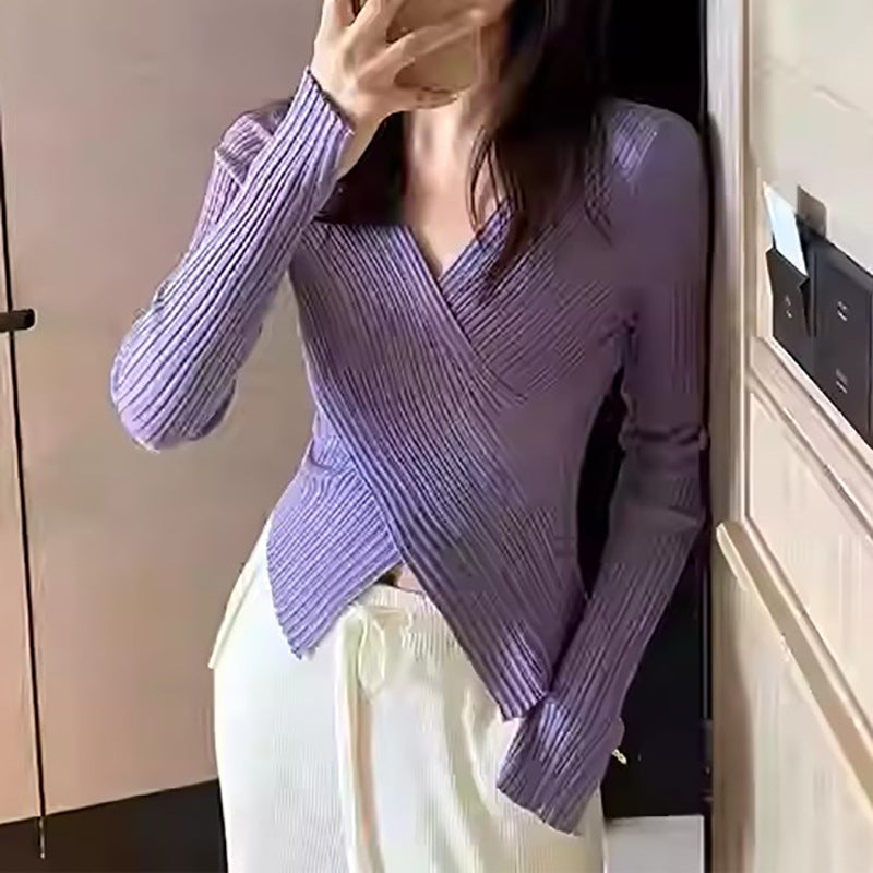 Pull en maille côtelée à dos croisé pour femmes Chic und Stil