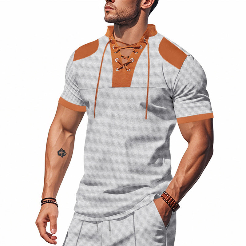 Chemise à manches courtes pour hommes avec lacets et design structuré Chic und Stil
