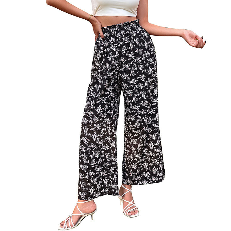 Pantalon à jambes larges à motif floral pour femmes Chic und Stil