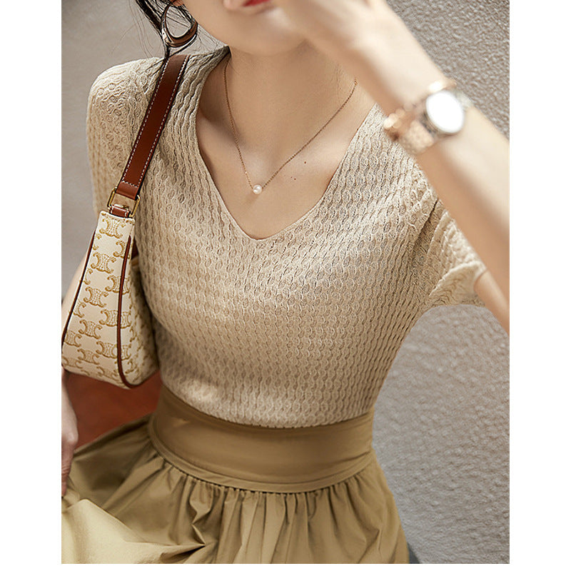 Top en tricot texturé à manches courtes pour femmes Chic und Stil