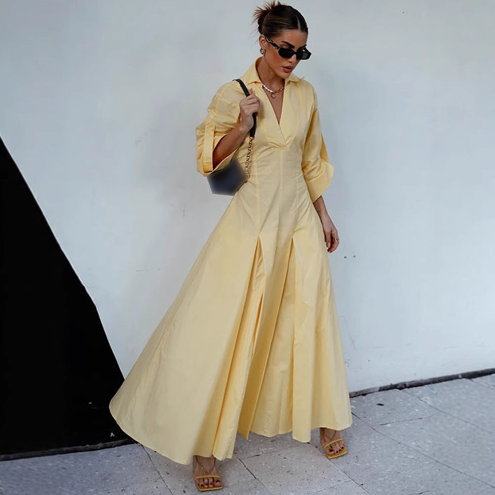 Robe chemise pour dames avec un élégant décolleté en V et des manches larges Chic und Stil