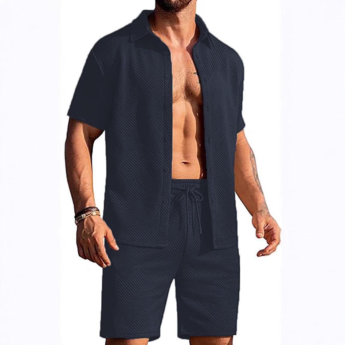 Shorts modernes pour hommes et ensemble haut avec design texturé Chic und Stil