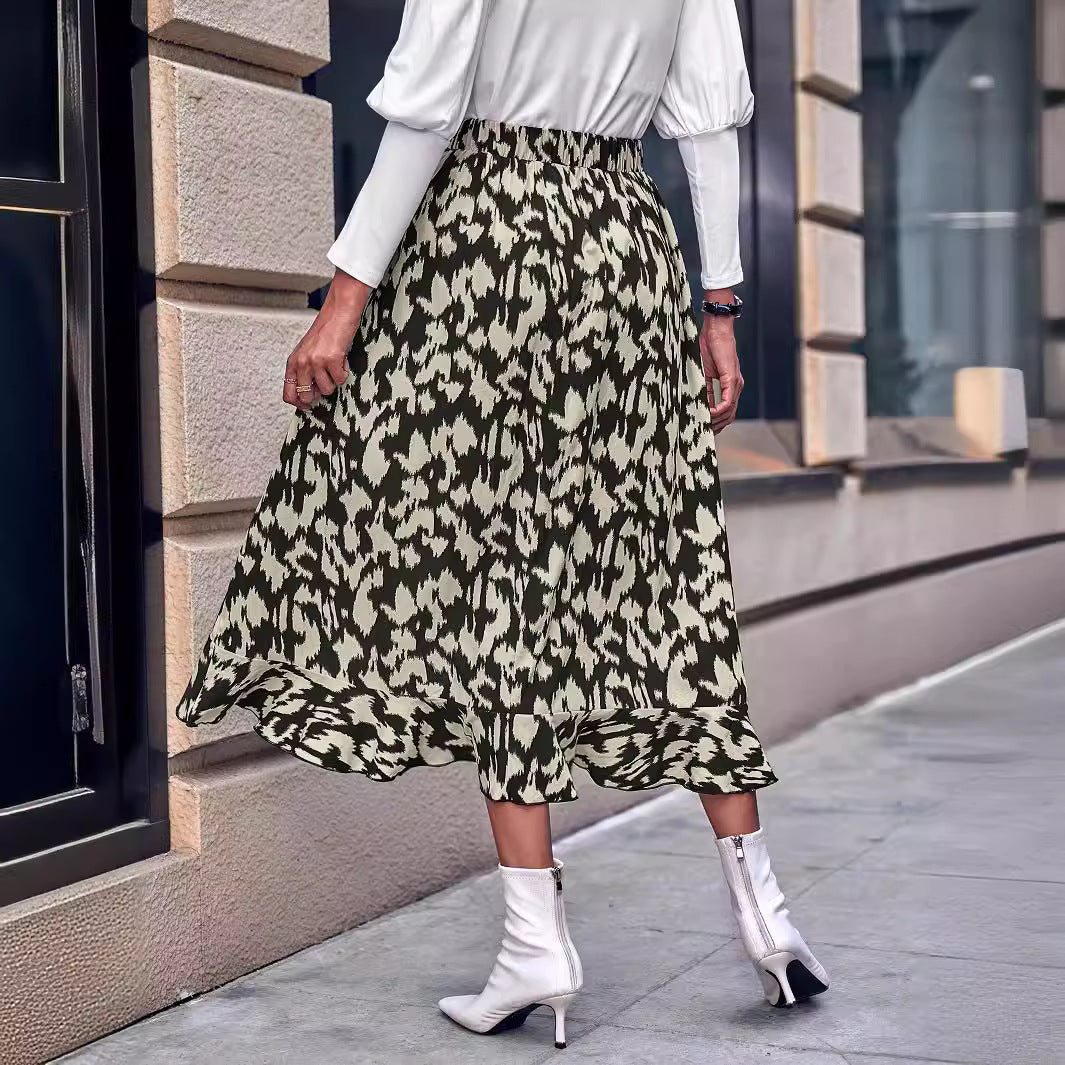Jupe maxi fendue pour femme avec motif léopard et ourlet à volants Chic und Stil