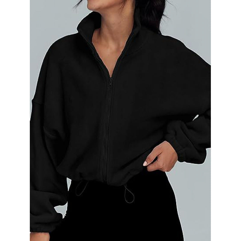 Pull-over tendance oversize à zip pour dames avec col montant et cordon de serrage Chic und Stil
