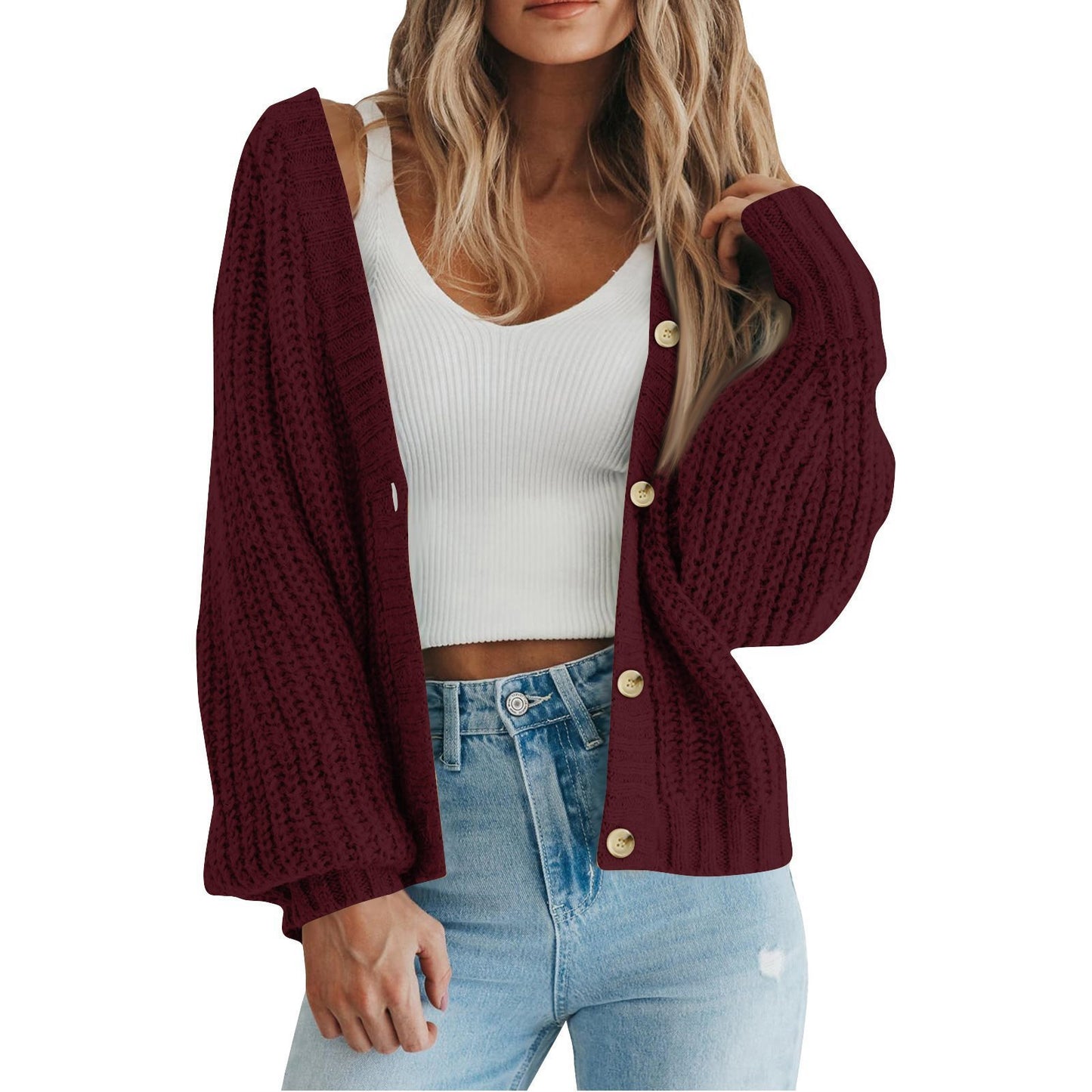 Cardigan en maille épaisse pour femme avec détails en bouton et coupe ample Chic und Stil