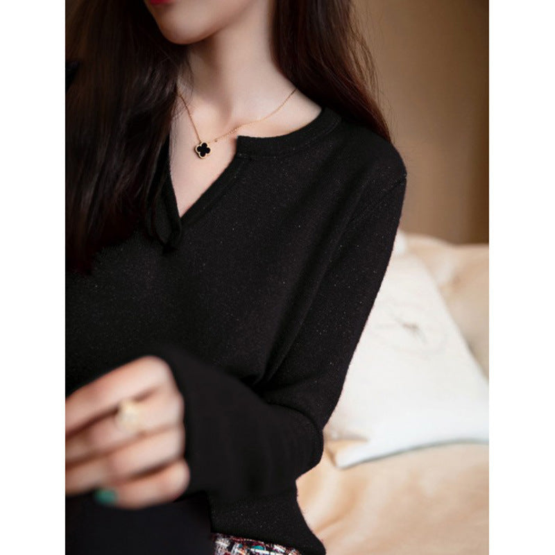 Pull en tricot texturé à col V pour femmes Chic und Stil