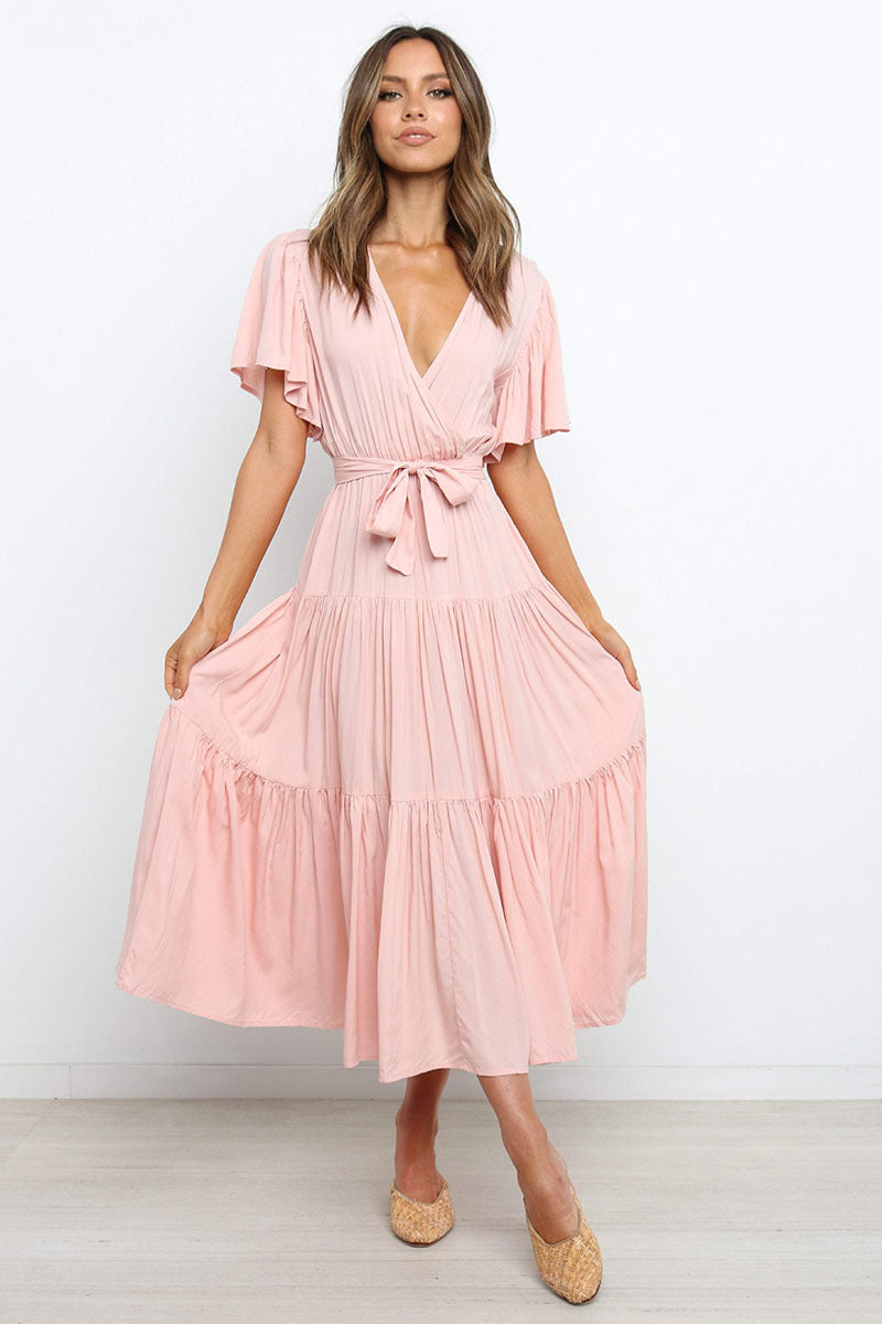 Robe maxi fluide pour femmes avec lien à nouer et manches papillon Chic und Stil