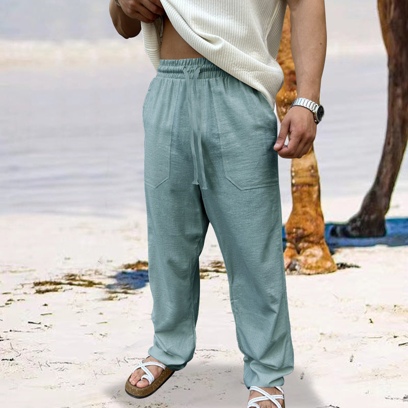 Pantalon cargo en lin pour hommes avec taille élastique et poches latérales pratiques Chic und Stil