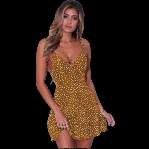 Robe soleil mini à pois pour femmes avec bretelles réglables Chic und Stil