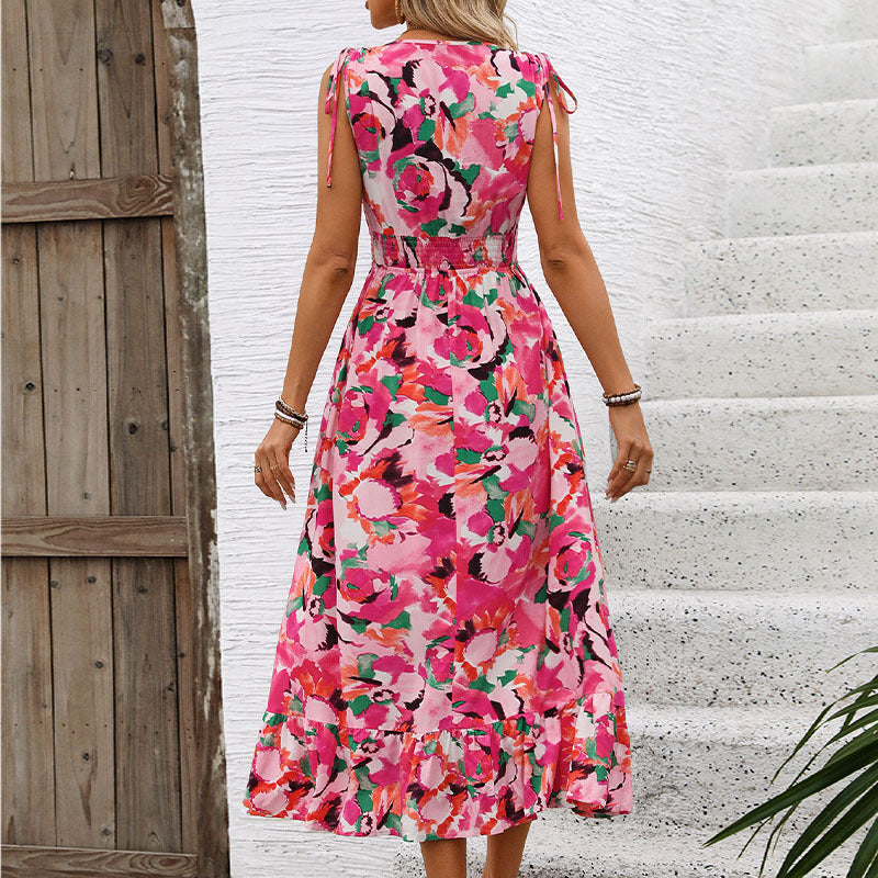 Robe Maxi Fleurie Femme avec bretelles spaghetti réglables Chic und Stil