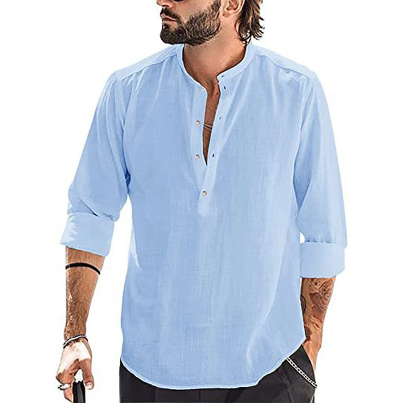 Chemise à manches longues décontractée pour hommes avec patte de boutonnage et col montant Chic und Stil
