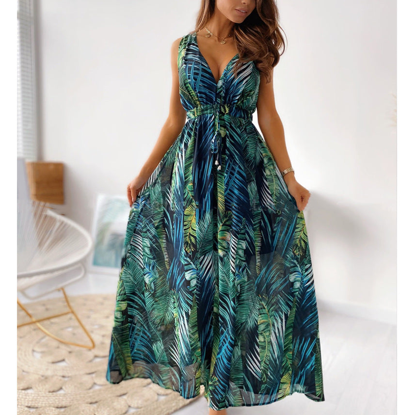 Robe maxi pour femmes avec impression tropicale et détail frontale drapé Chic und Stil