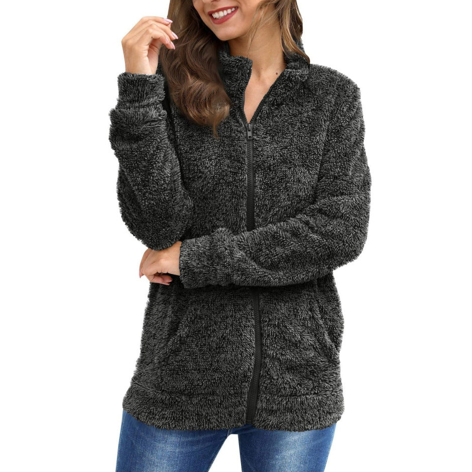 Dame Veste en peluche avec fermeture éclair intégrale et tissu en peluche doux Chic und Stil