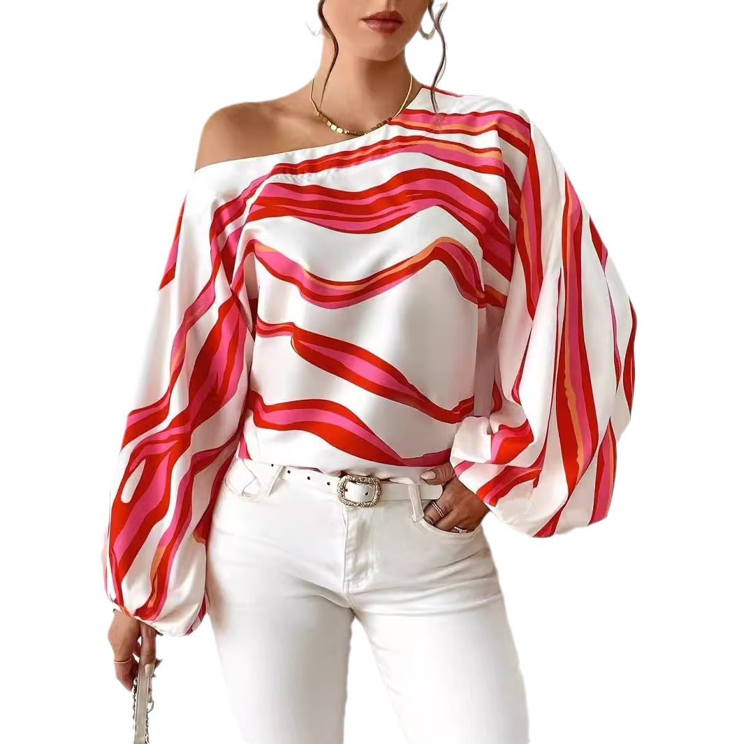 Blouse satin off-shoulder pour femmes avec manches bouffantes Chic und Stil