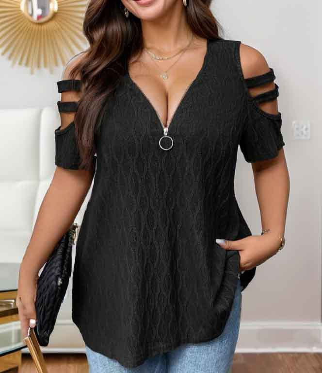 T-shirt demi-manche à zip pour femmes Chic und Stil