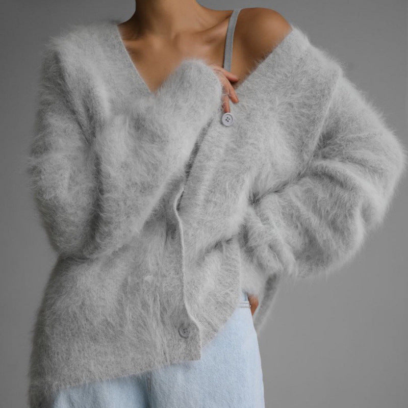 Cardigan moelleux pour femmes avec décolleté en V et coupe surdimensionnée Chic und Stil