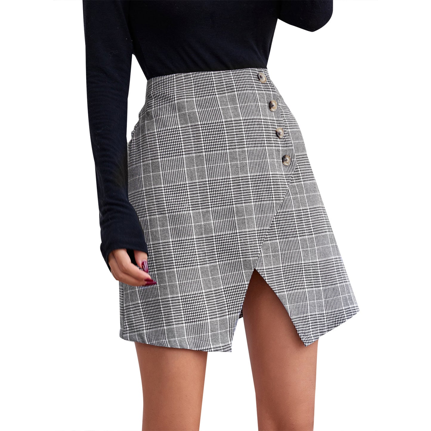 Jupe portefeuille en simili cuir pour femmes avec détails de boutons et ourlet asymétrique Chic und Stil
