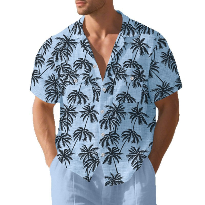 Chemise à manches courtes pour hommes avec motif palmier et poche poitrine pratique Chic und Stil