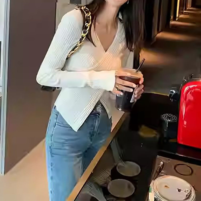 Pull en maille côtelée à dos croisé pour femmes Chic und Stil