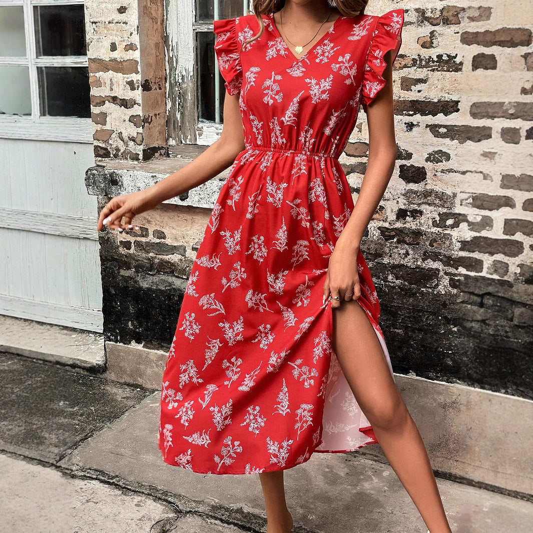 Robe maxi femme avec des détails froncés et des motifs floraux Chic und Stil