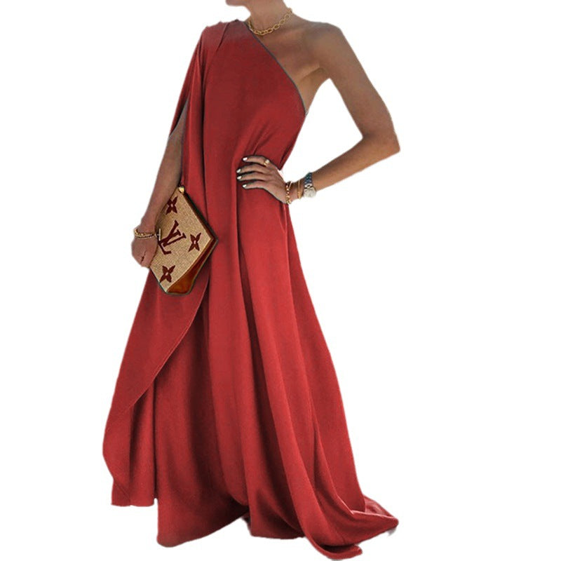 Chic and Stylish Women's One Shoulder Asymmetrical Maxi Dress