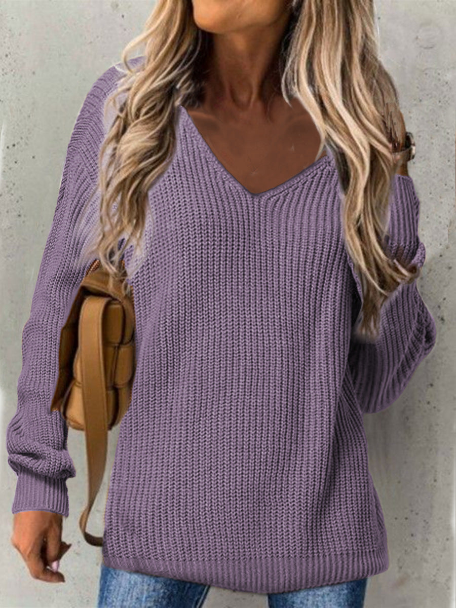 Pull-over en tricot épais à encolure en V pour femmes avec coupe décontractée Chic und Stil