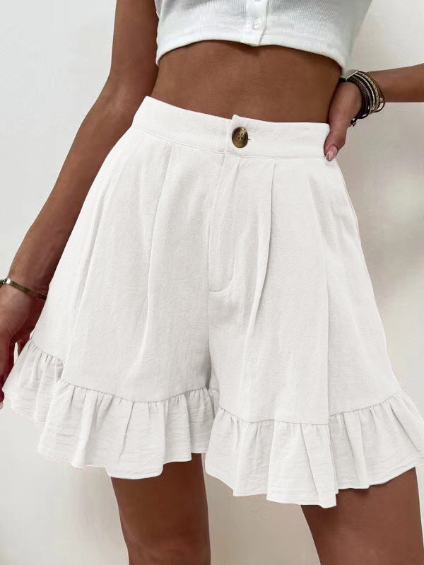 Shorts à volants pour femmes avec taille élastique et poches latérales Chic und Stil