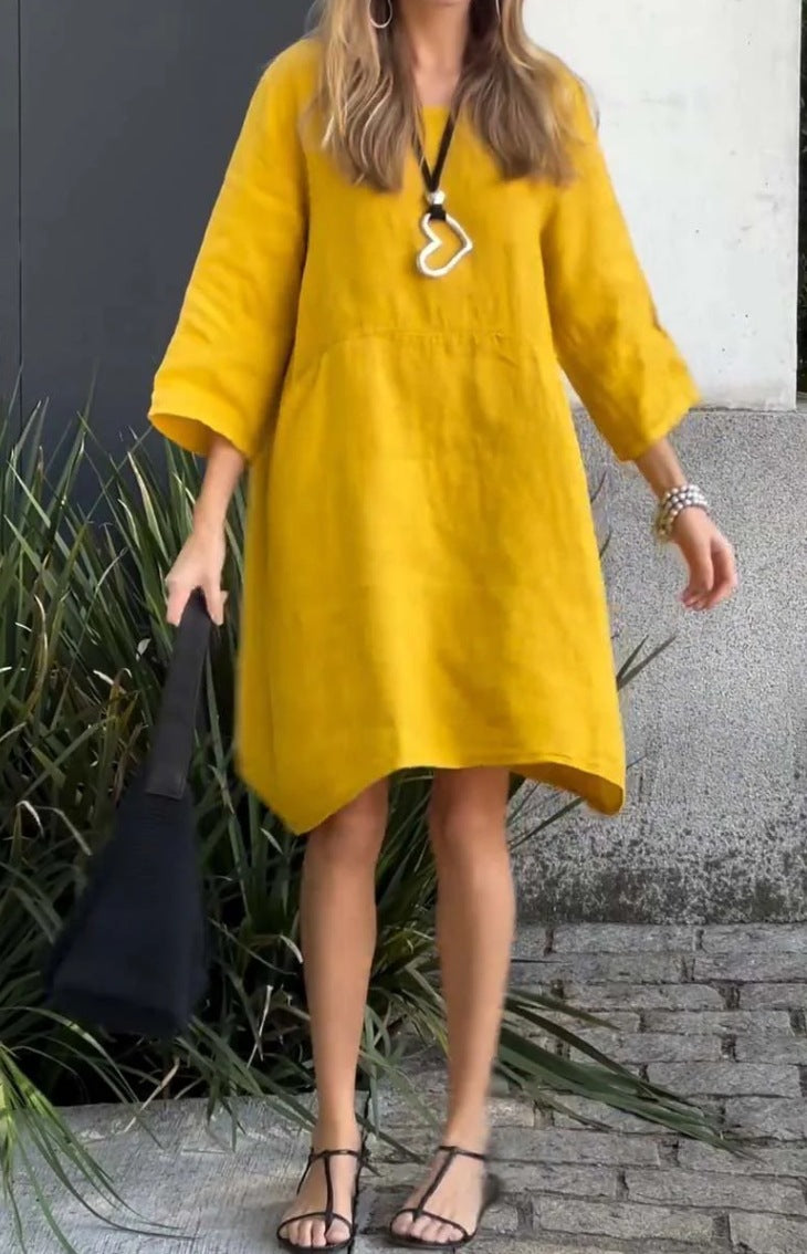 Robe en lin décontractée pour femmes avec poches pratiques et ourlet asymétrique Chic und Stil