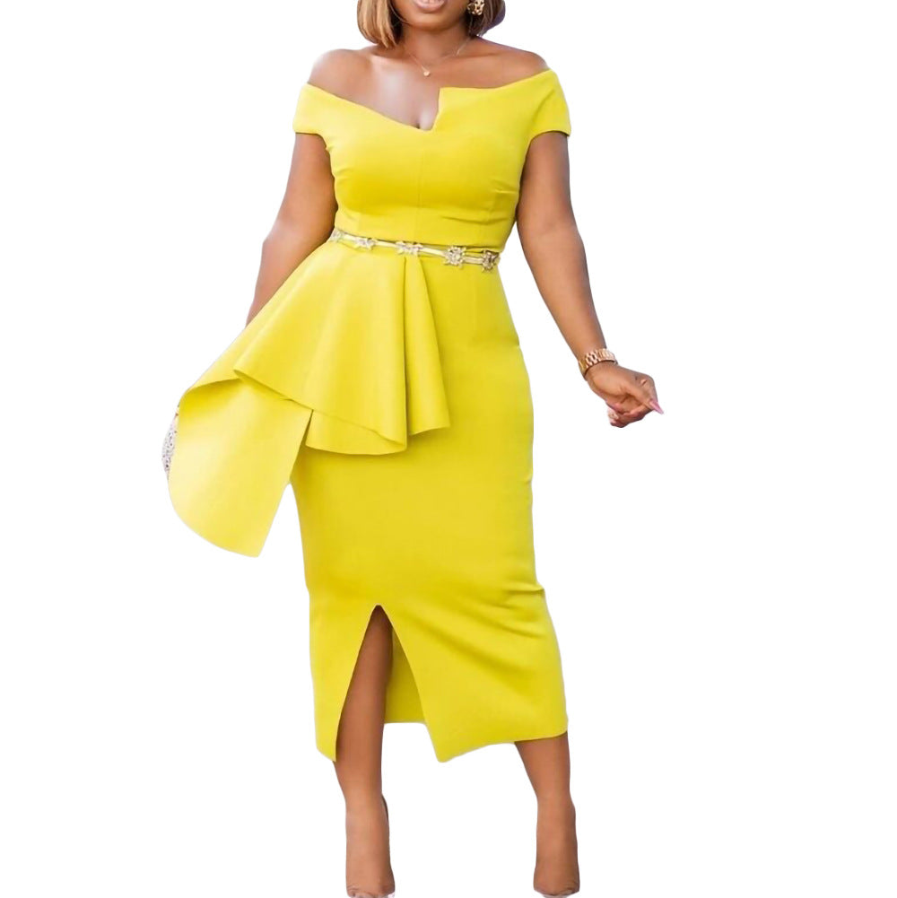 Robe fourreau pour femmes avec plis asymétriques et fente élégante Chic und Stil