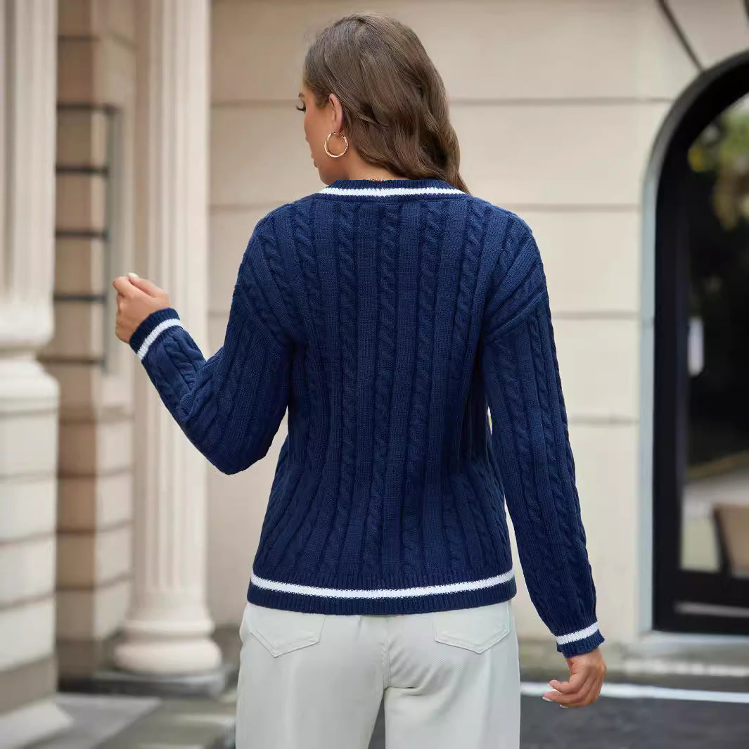 Pull en tricot pour femmes avec décolleté en V et motif en torsade Chic und Stil