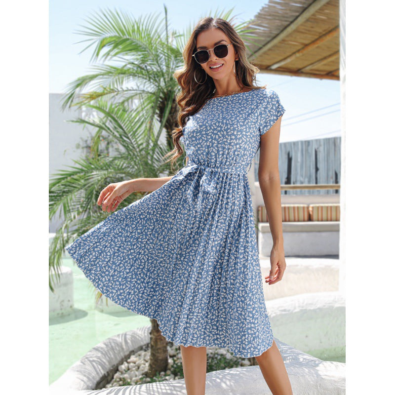 Robe Midi Fleurs Femme avec Ceinture à Nouer Chic und Stil