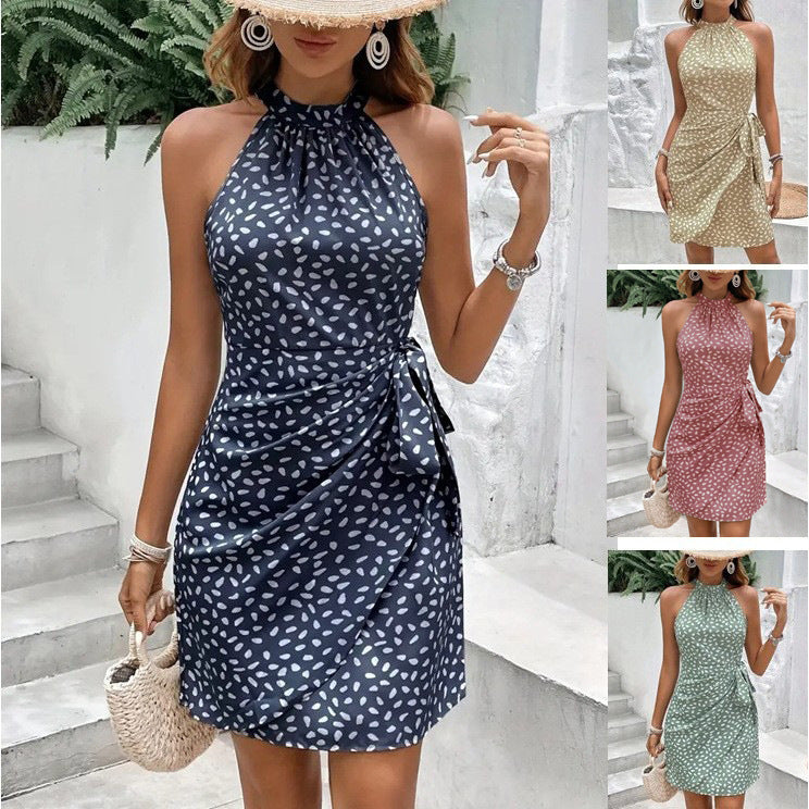 Robe portefeuille femme taille haute avec élégant col halter Chic und Stil