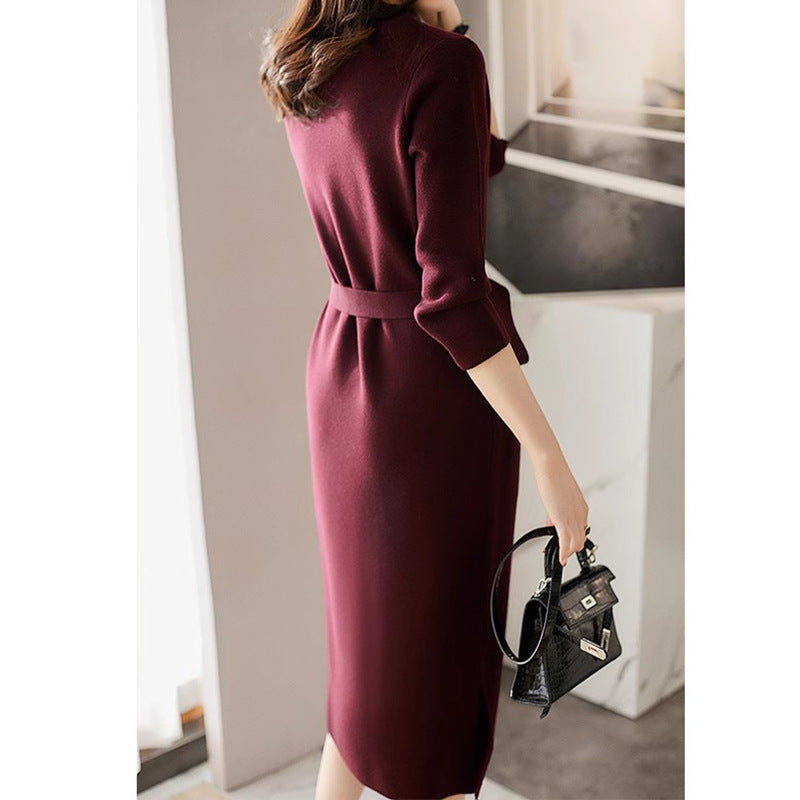 Robe midi en tricot élégante pour femme avec taille ceinturée Chic und Stil