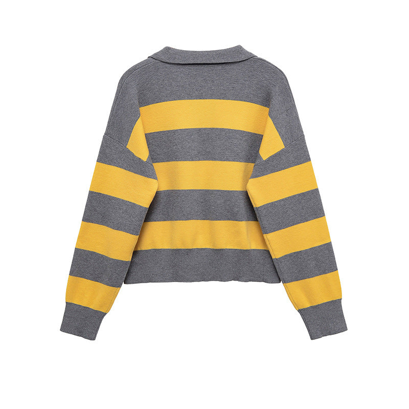Pull en tricot décontracté pour femmes avec des rayures stylisées et un col polo Chic und Stil