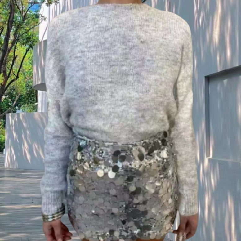 Pull en tricot pour femmes avec des manches ouvertes et des accents scintillants Chic und Stil