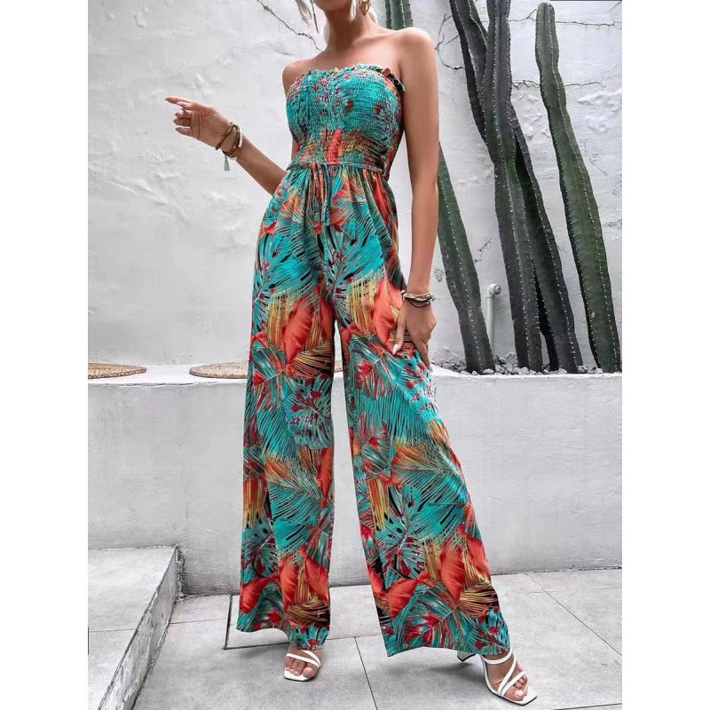 Dame Sans Bretelles Floral Pantalon Large Combinaison Chic und Stil