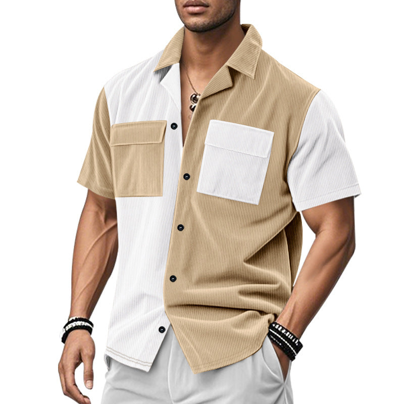 Chemise à manches courtes pour hommes avec un design de bloc de couleurs créatif et des poches pratiques Chic und Stil