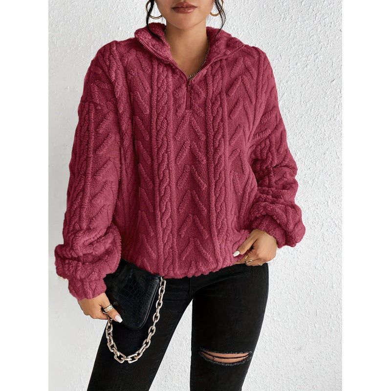 Dames Pull en polyester tendance avec col haut et texture Chic und Stil