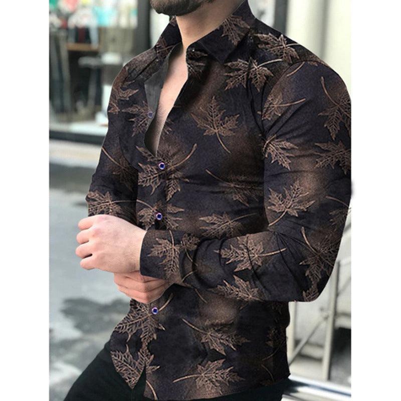Chemise à manches longues élégante pour hommes avec un motif de feuilles moderne Chic und Stil
