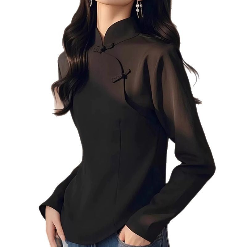 Blouse Élégante pour Femmes Col Mandarin Chic und Stil