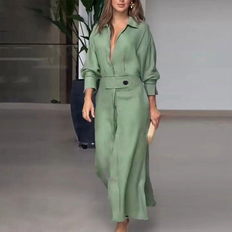 Robe chemise élégante pour femmes avec ceinture à la taille et fentes latérales Chic und Stil