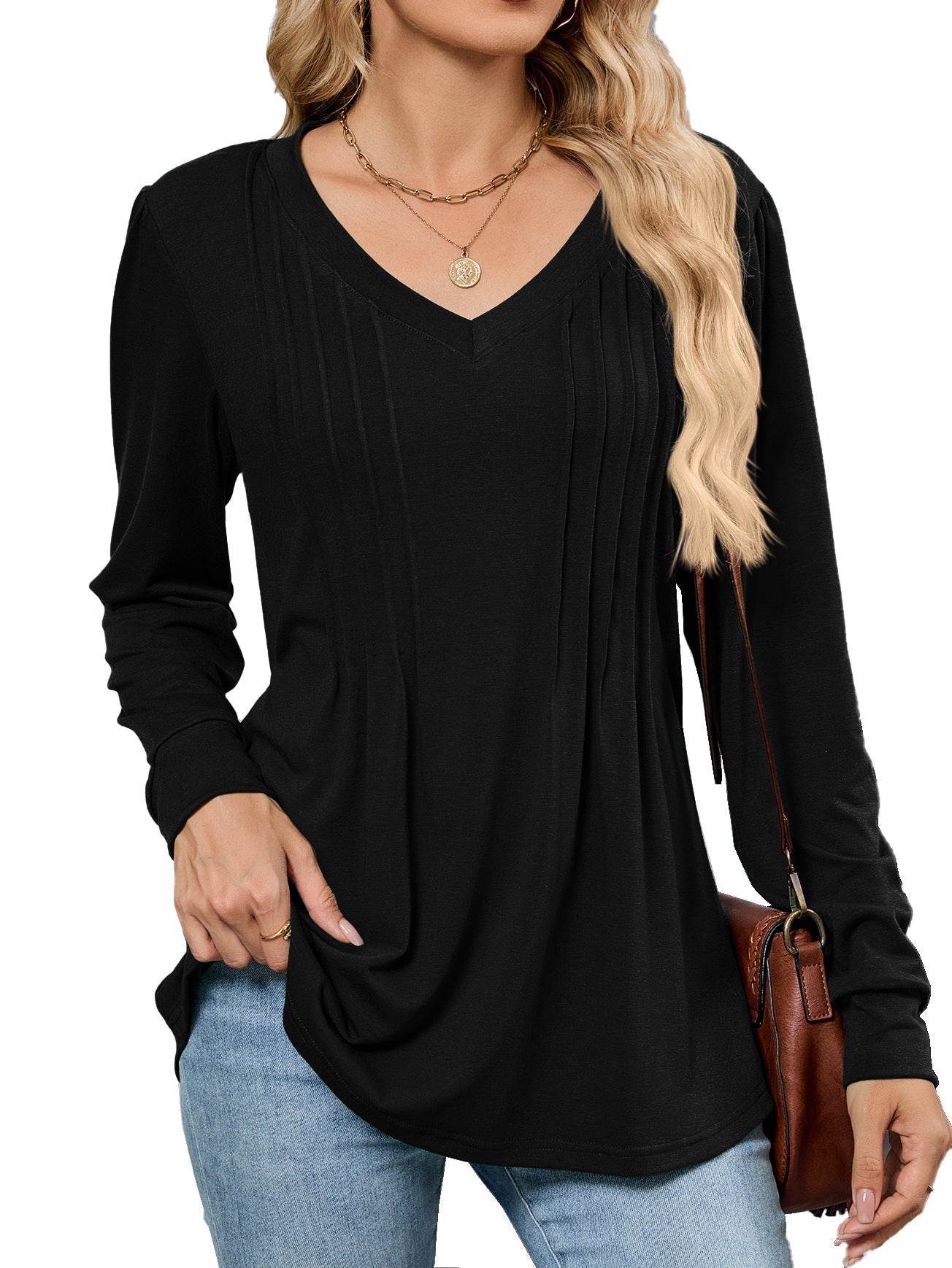 Chemisier en viscose pour femmes avec des plis élégants et décolleté en V Chic und Stil